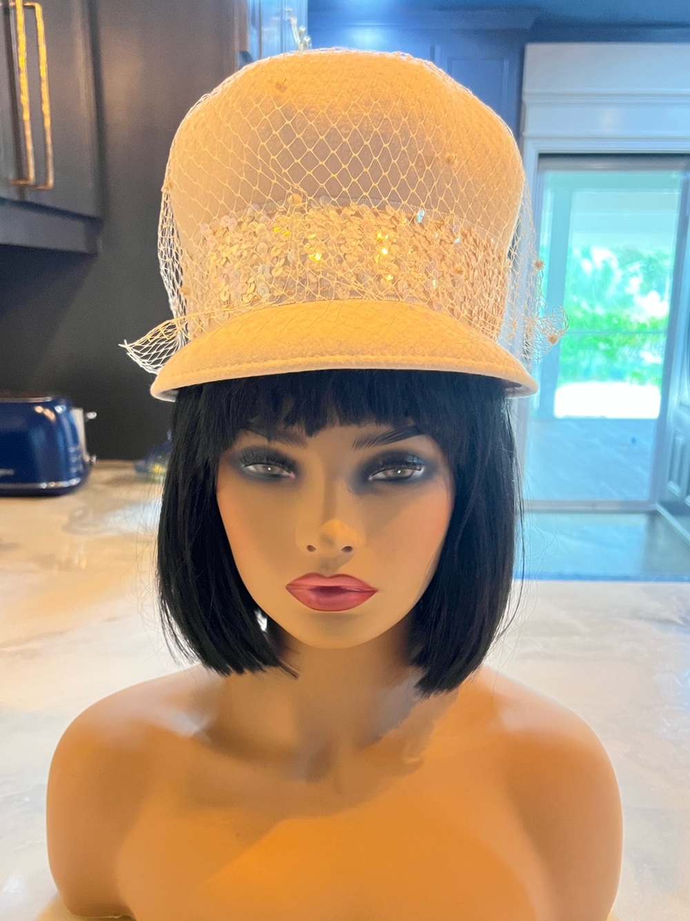 Vintage 1960s Beige Netted Cloche Bucket Hat Terry Sales NY